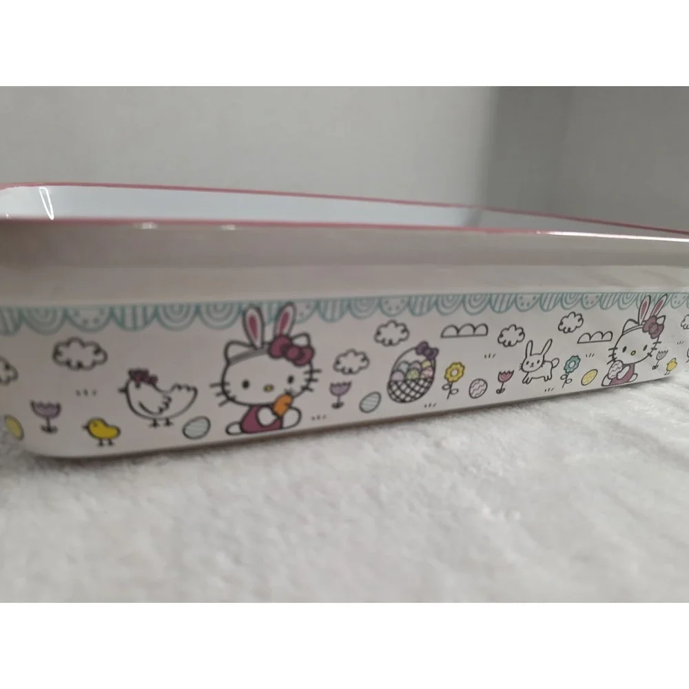 Hello Kitty Easter Ceramic Baking Dish Pink White Bunny Sanrio Casserole Pan